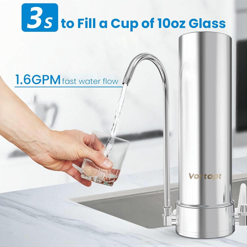 Vortopt F7 Countertop Water Filter System,Rapid Flow,6-8Months or 8000 Gallons Long-Life,5-Stage Filtration- Reduces Chlorine,Heavy Metals,Bad Odors,add Mineral Material-Includes 1 Filter - Image 4
